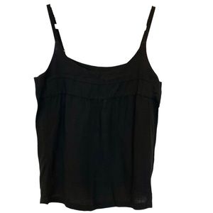 Eileen Fisher Black Linen Crop Spaghetti Strap Relaxed Fit Semi Sheer Tank Top S